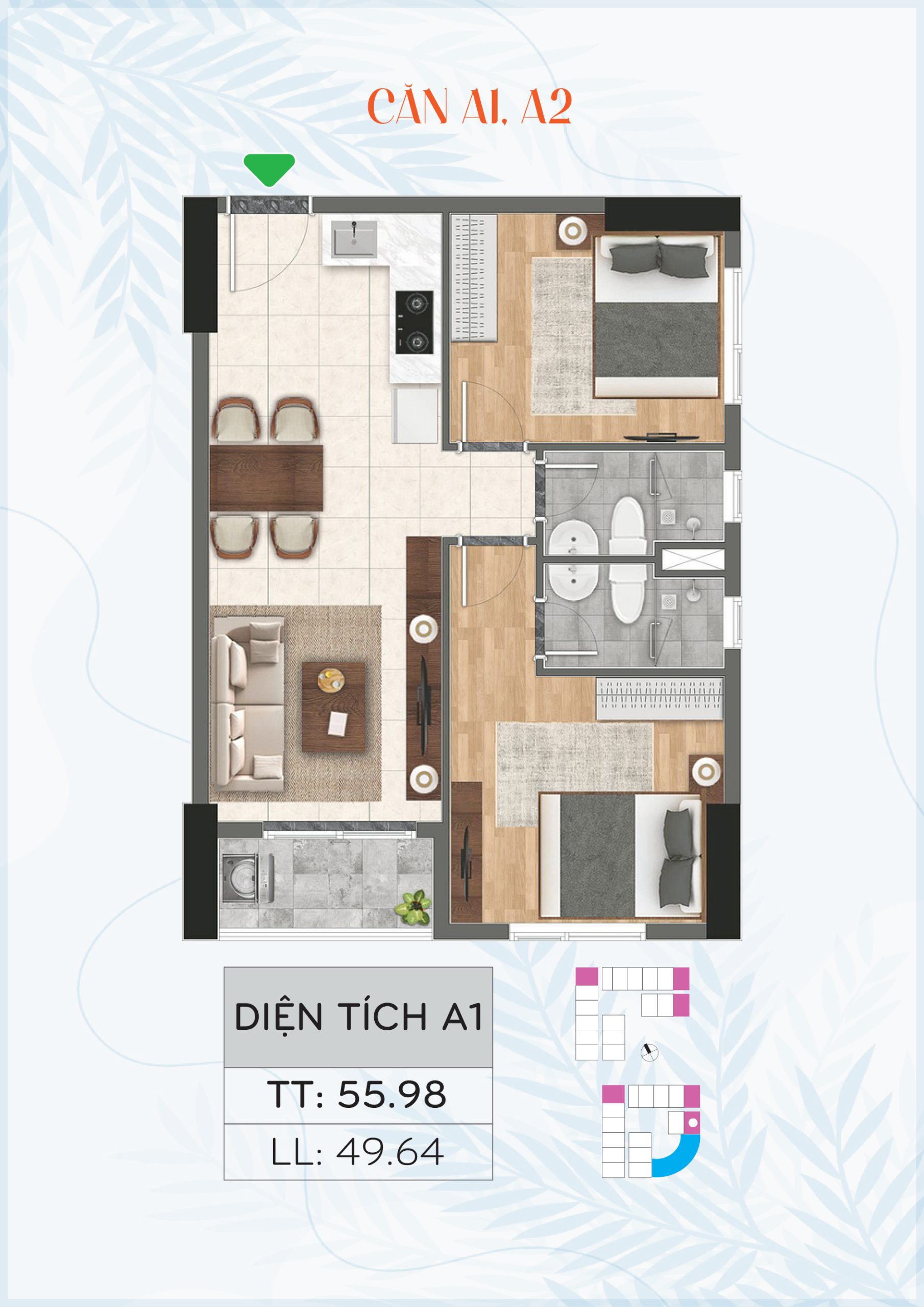 Mẫu căn A1 - A2 dự án Bcons City