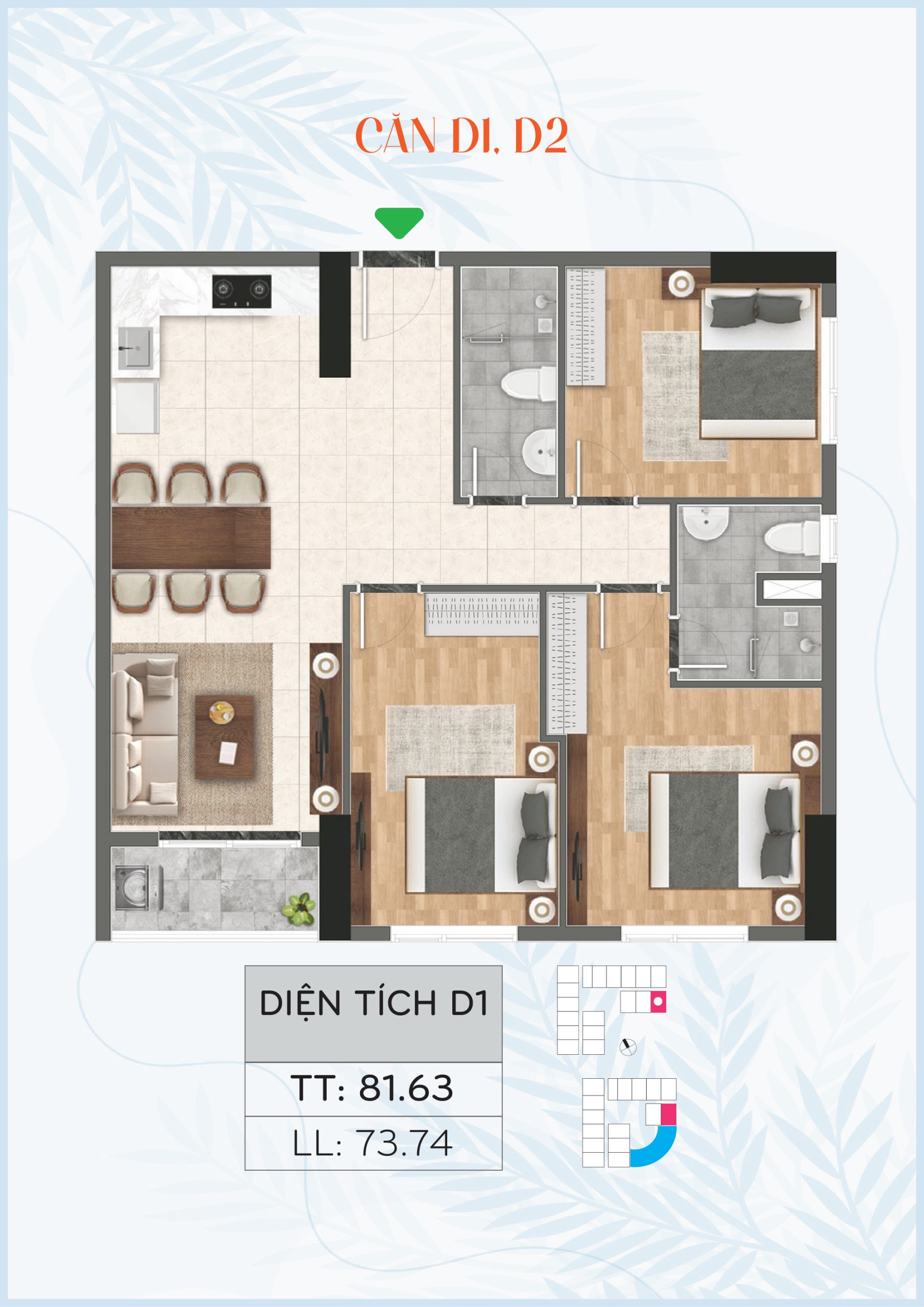 Mẫu căn D1 - D2 dự án Bcons City