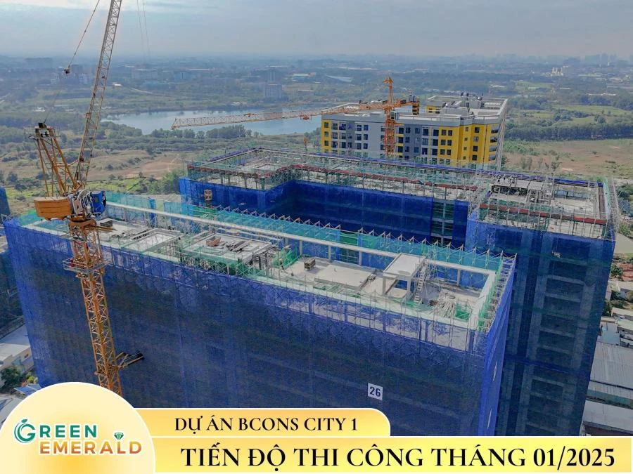 Tiến độ thi công Tháp Green Emerald dự án Bcons City đến ngày 20/01/2025