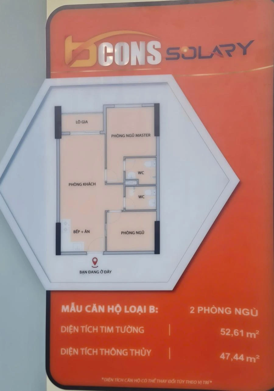 Mẫu căn hộ 2 phòng diện tích 52m dự án Bcons Solary