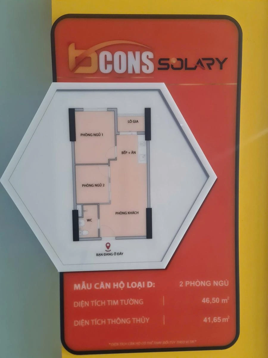 Mẫu căn hộ 2 phòng diện tích 46m dự án Bcons Solary