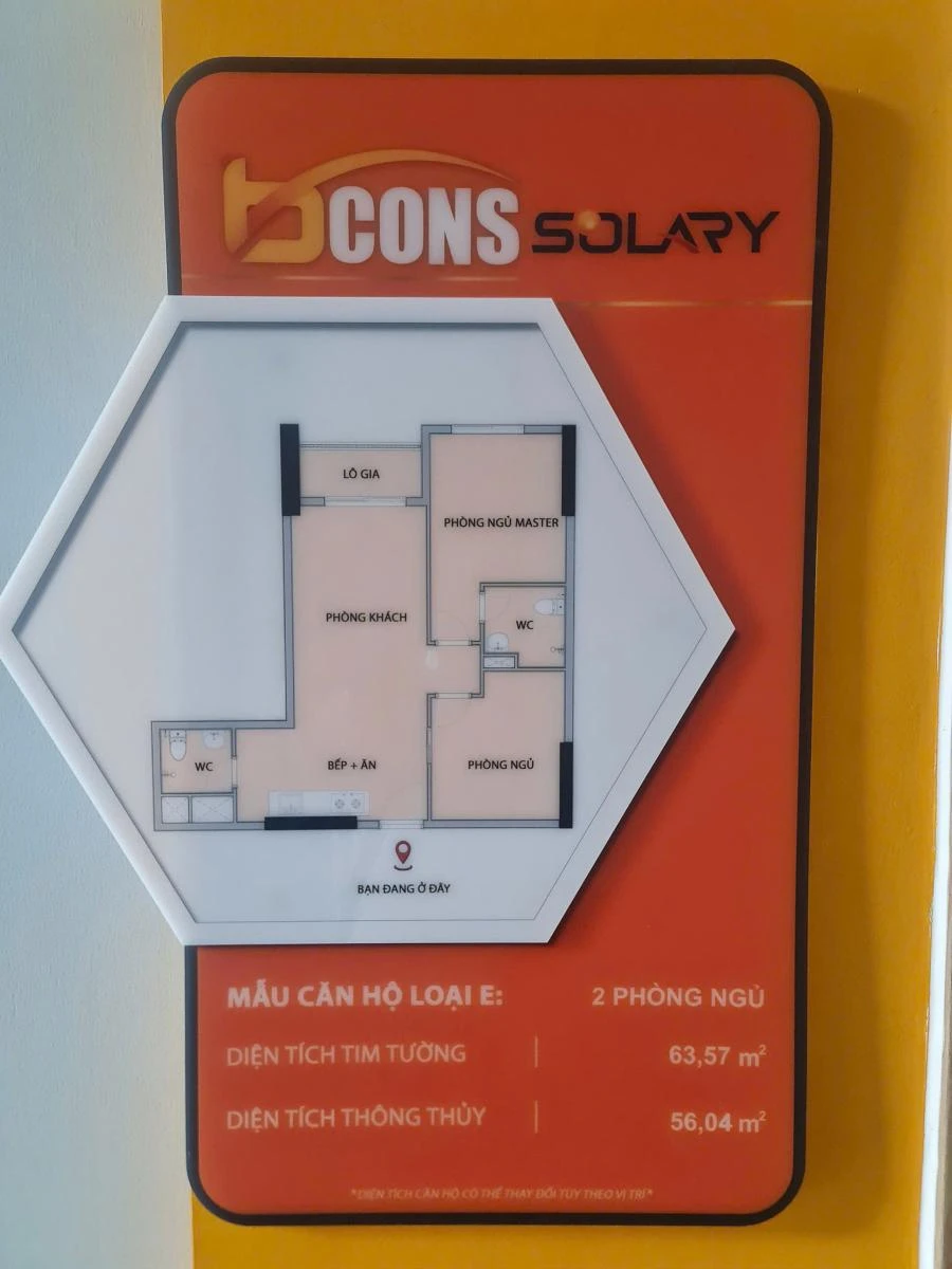 Mẫu căn hộ 2 phòng diện tích 63m dự án Bcons Solary