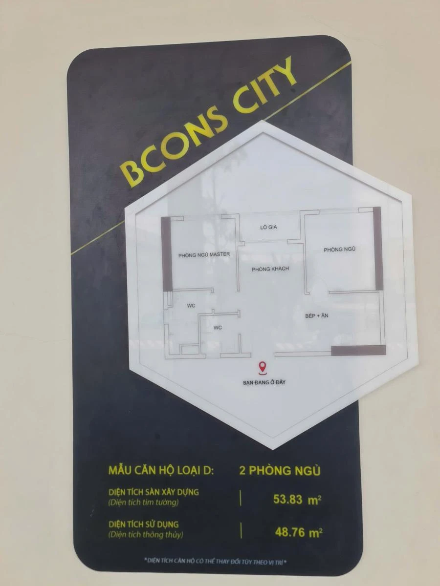 Căn hộ 2 phòng thiết kế mẫu ngang diện tích 53m tại dự án Bcons City