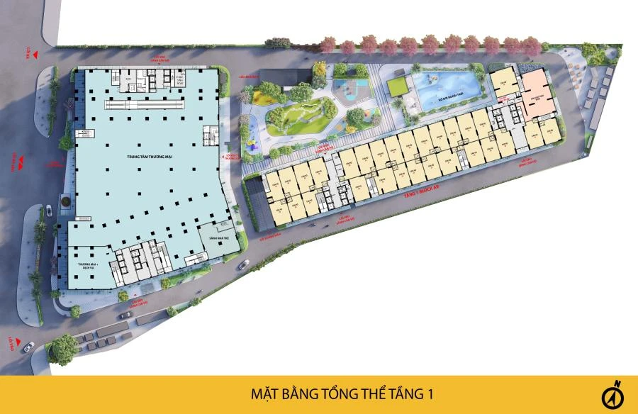 Mặt bằng tổng thể tầng 1 Bcons Solary