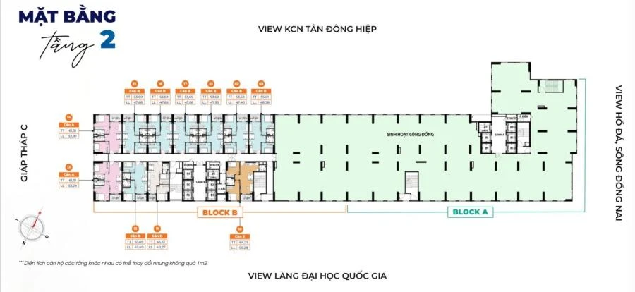 Mặt bằng tầng 2 Tháp A - B dự án Bcons Solary