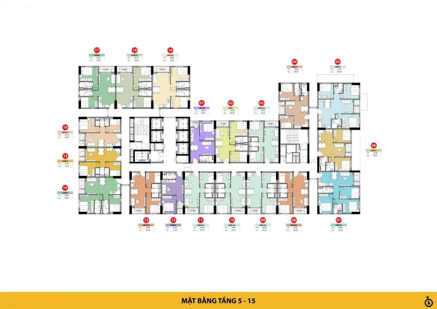 Mặt bằng tầng 5-15 Bcons Asahi